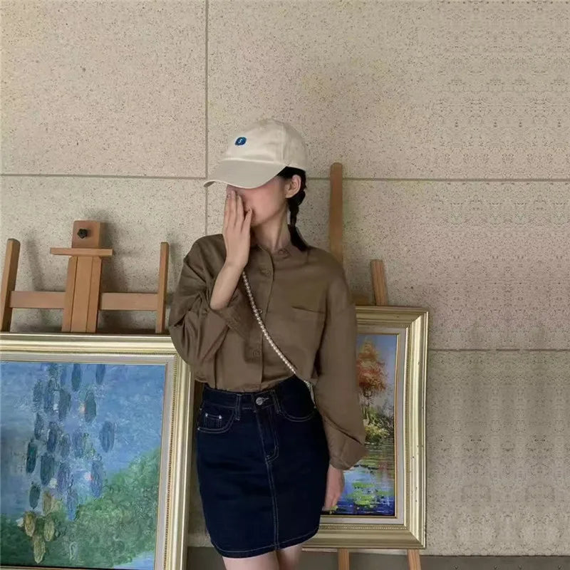 Korean Fashion Lady Thin Soft Linen Blouse 2025 Summer Spring Design Long Sleeves Loose Women Shirts