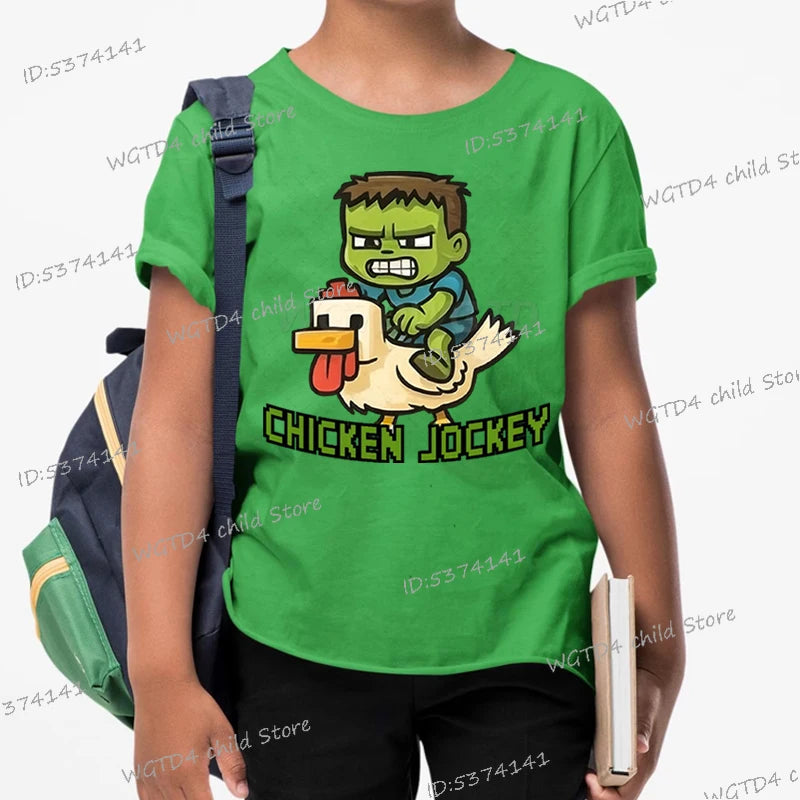 Children's Clothing Funny Chicken Jockey Graphic T Shirt Baby Girl Boy Summer Tops Cartoon Fashion Chicken Jockey Kids Clothes