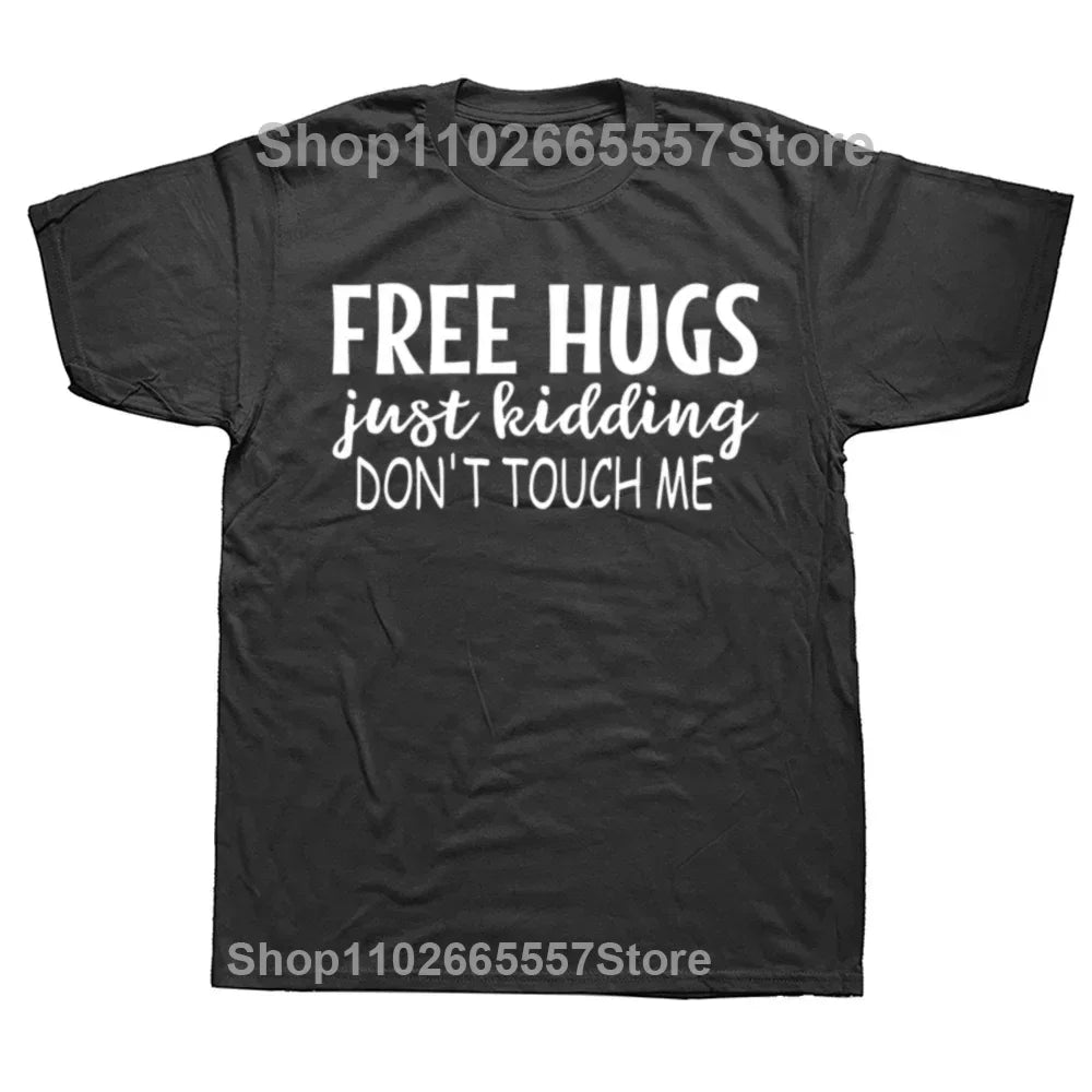 Free Hugs And Maybe A Kiss Graphic Print Tops Men Oversized New Funny T-shirt Summer Hip Hop Short Sleeve Crewneck T Shirts