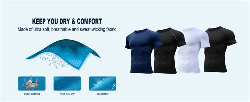Print Compression Shirts for Men Gym Workout Athletic Quick Dry Tshirts Tops Training Running Baselayers Undershirts Rash Guard