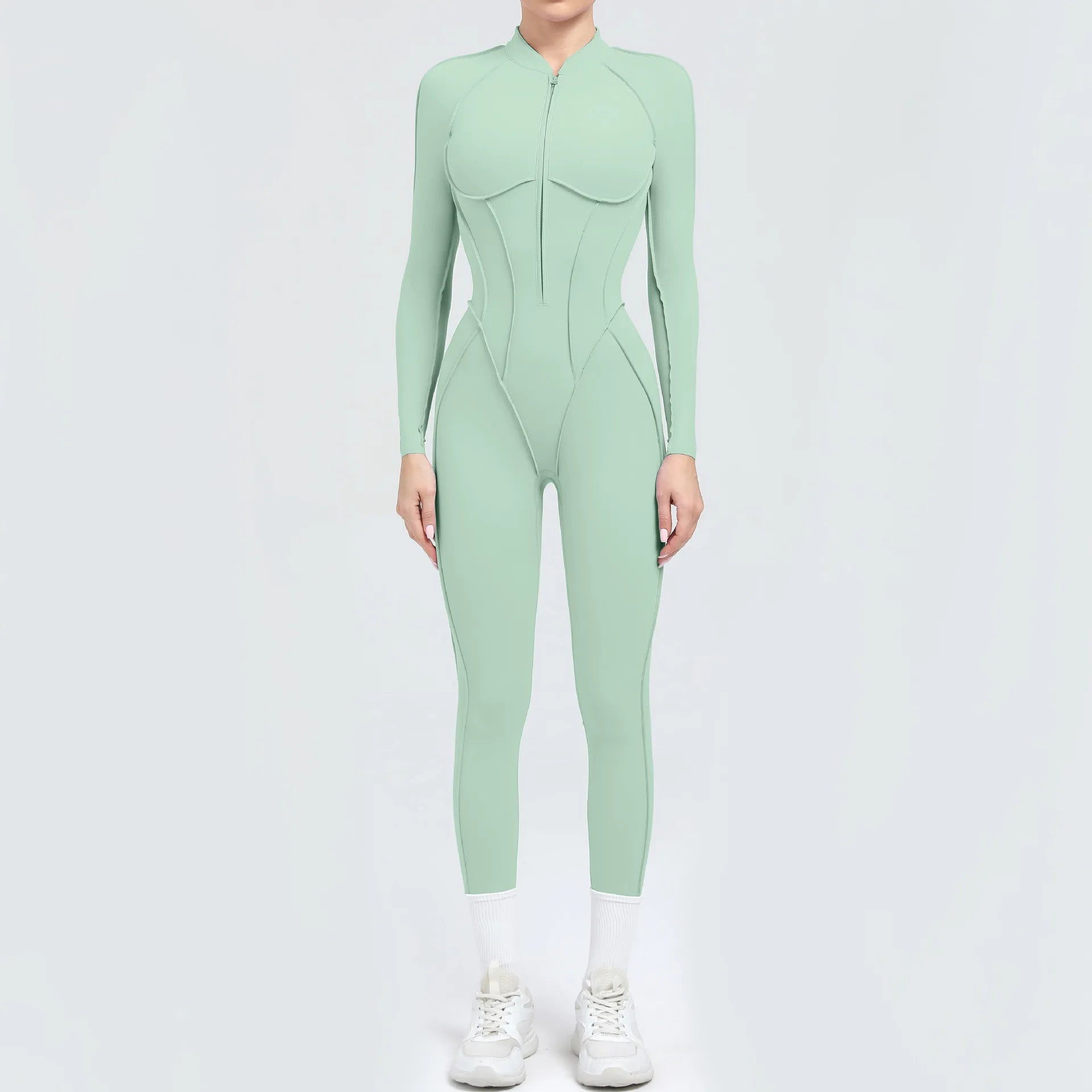 2025 Women's One-piece Yoga Jumpsuit leggings Zipper Nylon Long-sleeved Sexy Backless Slim Fit Sports Outfit with chest pad