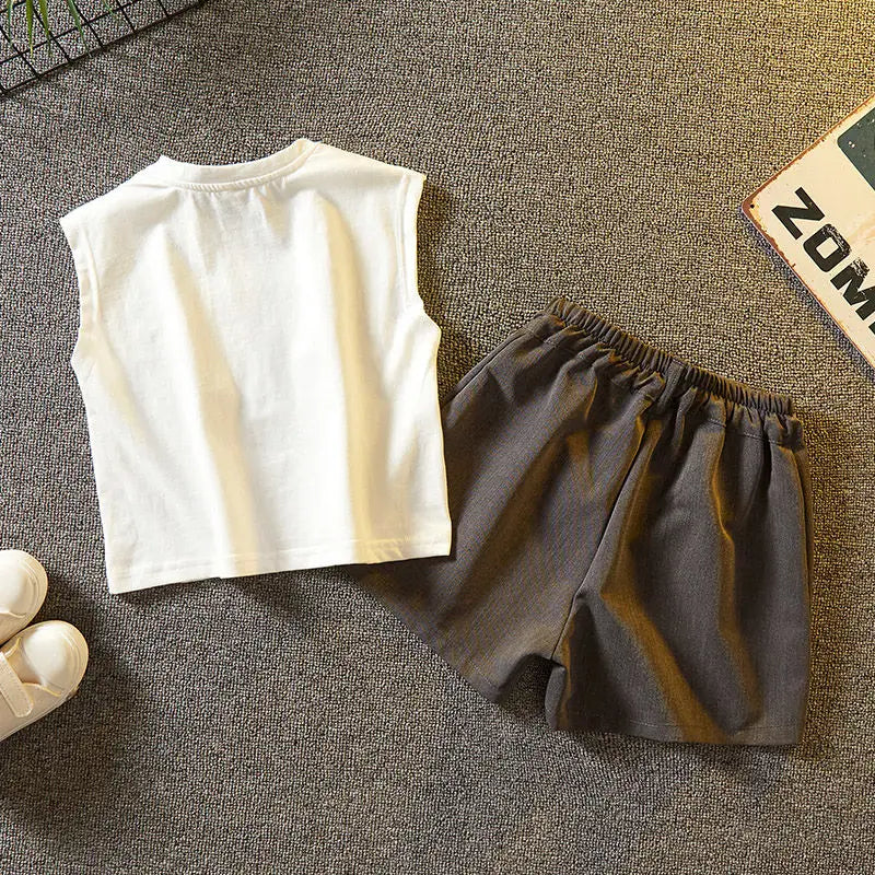 kids Sleeveless clothes sets for boys 0-5years wear Two-piece sets cotton baby boys clothing suits fashion