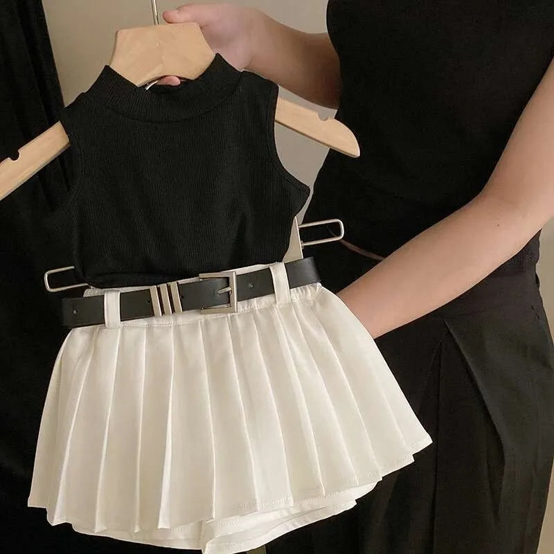 Children's Clothing sets 2-7Years Black Knitted Top and White Skirt Summer Outfit Toddler Infant Clothing Set Kids Wear