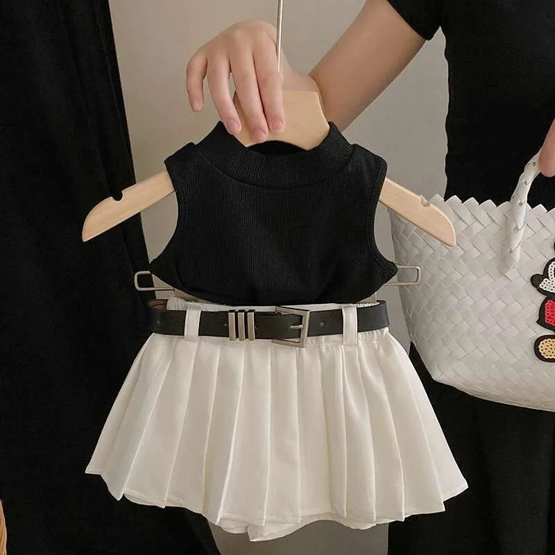 Children's Clothing sets 2-7Years Black Knitted Top and White Skirt Summer Outfit Toddler Infant Clothing Set Kids Wear