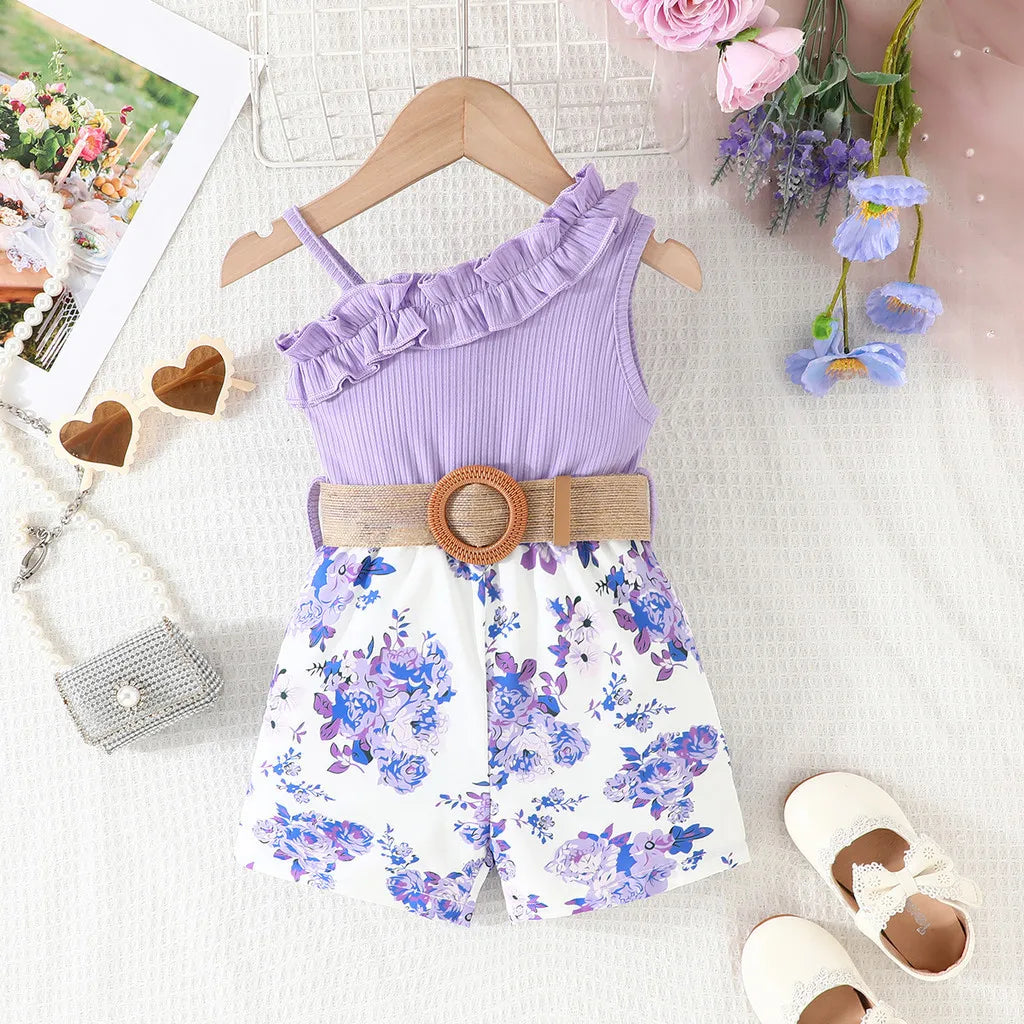 Kids Clothes 9 Months to 4 Years old Floral Off Shoulder Onesies For Baby Girl Sleeveless Romper Toddler Jumpsuit