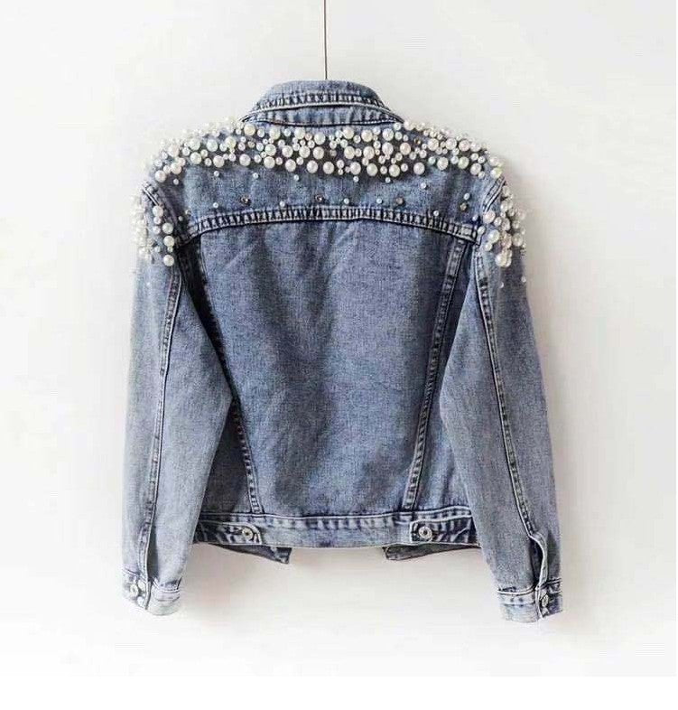 Pearl Denim Coat Women Cotton Spring Autumn Ropa Cardigan Jeans Punk Gothic Bomber Jacket Windbreaker Y2k Women Jackets Korean