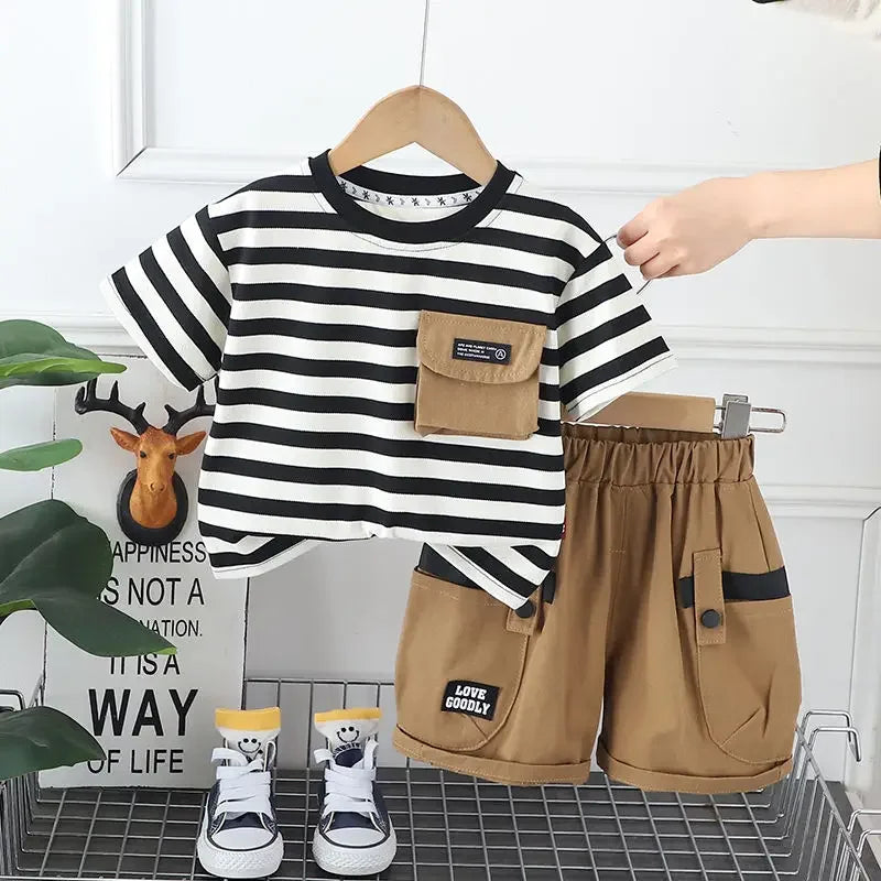 Kids Boy Girls Clothes Infant Cotton Strips T Shirt Shorts Sport 2pcs/Sets Garment Children Tracksuit 1 2 3 4 5  Years