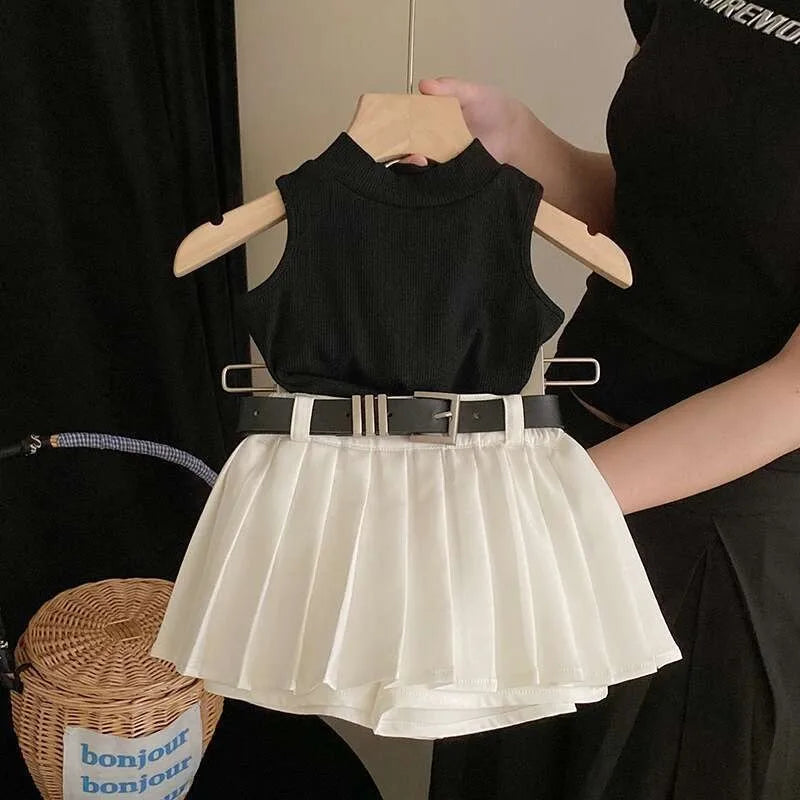 Children's Clothing sets 2-7Years Black Knitted Top and White Skirt Summer Outfit Toddler Infant Clothing Set Kids Wear