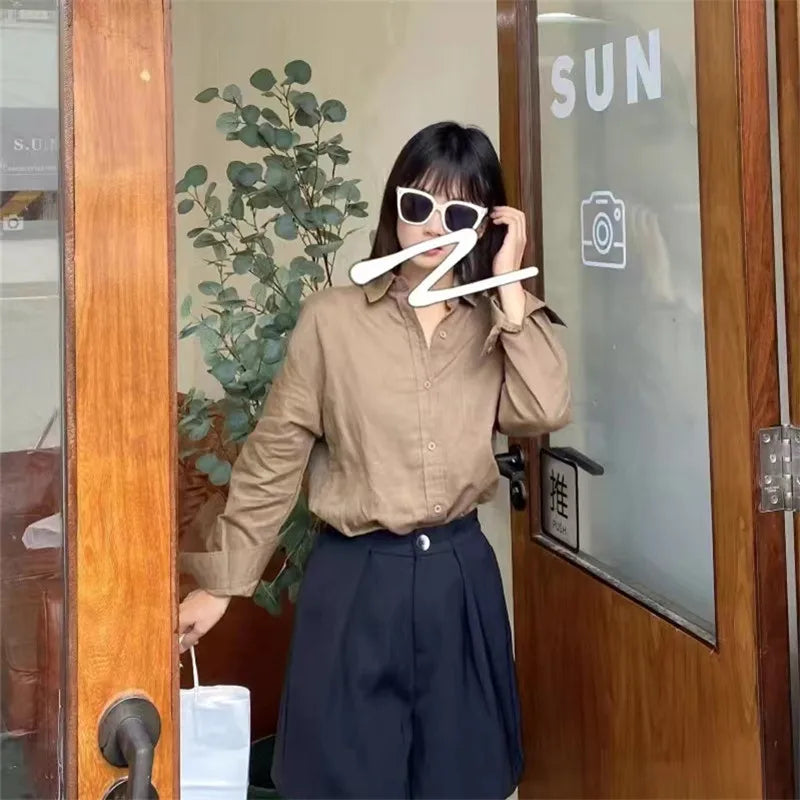 Korean Fashion Lady Thin Soft Linen Blouse 2025 Summer Spring Design Long Sleeves Loose Women Shirts