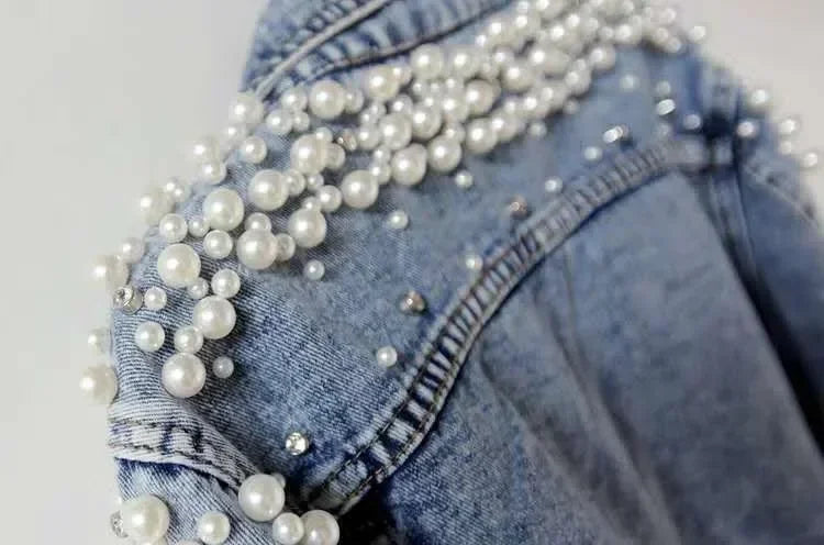 Pearl Denim Coat Women Cotton Spring Autumn Ropa Cardigan Jeans Punk Gothic Bomber Jacket Windbreaker Y2k Women Jackets Korean