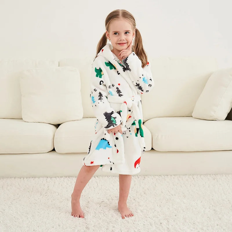Kids Bathrobe for Girl Children Clothing Girl Flannel Bath Robe Clothes Boy Cartoon Night Robe Kids Pajamas For Girl 4-12 years