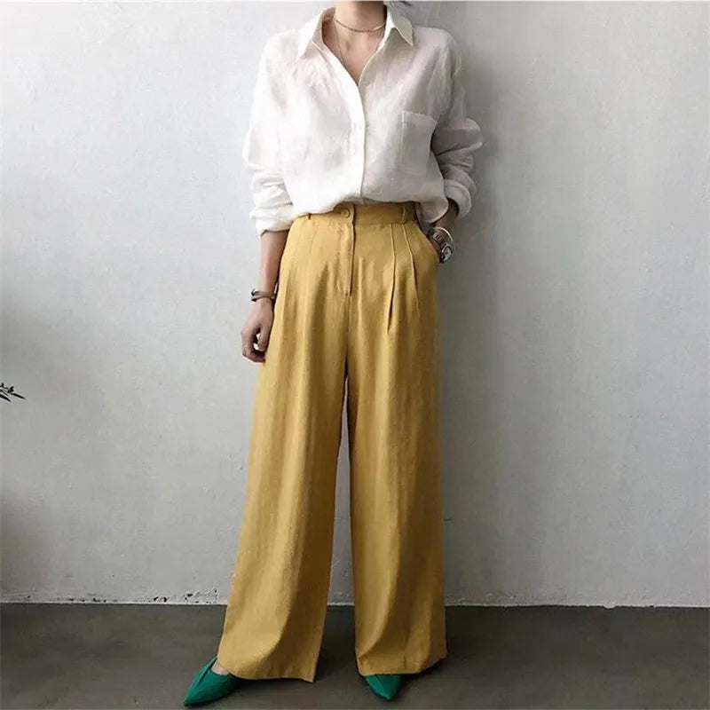 Korean Fashion Lady Thin Soft Linen Blouse 2025 Summer Spring Design Long Sleeves Loose Women Shirts