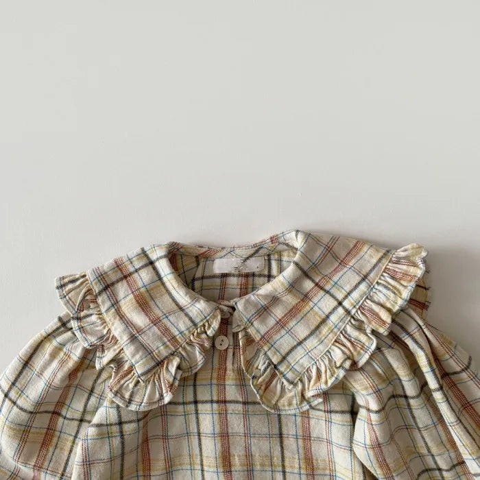 MILANCEL Girls Shirts Sweet Lapel Lace Shirts Kids Clothing Big Collar Plaid Casual Style Kids Girls Blouse Tops