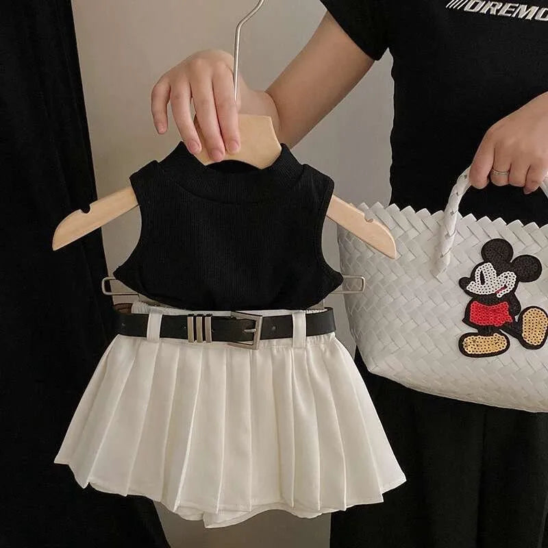 Children's Clothing sets 2-7Years Black Knitted Top and White Skirt Summer Outfit Toddler Infant Clothing Set Kids Wear