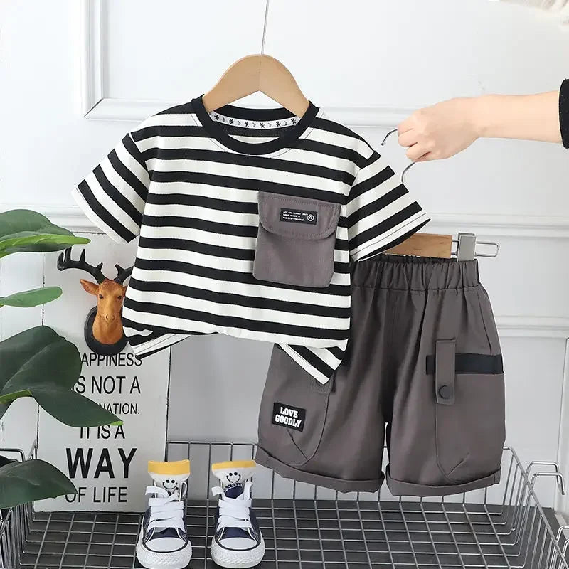 Kids Boy Girls Clothes Infant Cotton Strips T Shirt Shorts Sport 2pcs/Sets Garment Children Tracksuit 1 2 3 4 5  Years