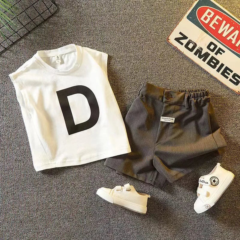 kids Sleeveless clothes sets for boys 0-5years wear Two-piece sets cotton baby boys clothing suits fashion
