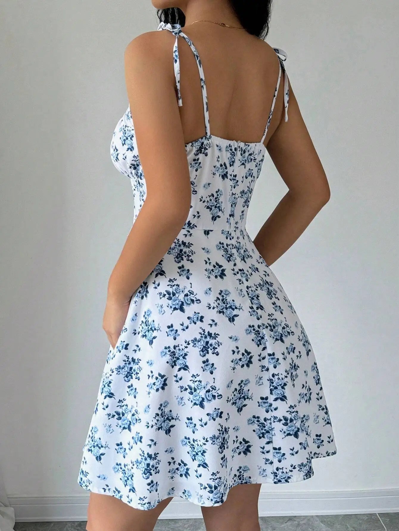 Floral Strap Short Dress Square Neck Summer Women's Strap Floral Dress Fashion Daily Women's Wear 2025 Floral Strap Dress