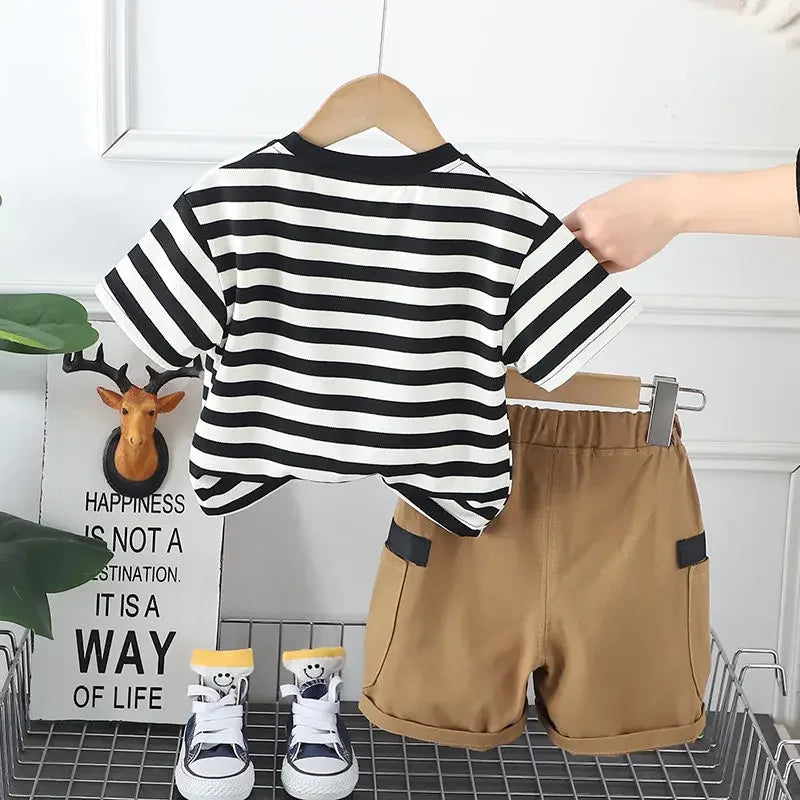 Kids Boy Girls Clothes Infant Cotton Strips T Shirt Shorts Sport 2pcs/Sets Garment Children Tracksuit 1 2 3 4 5  Years