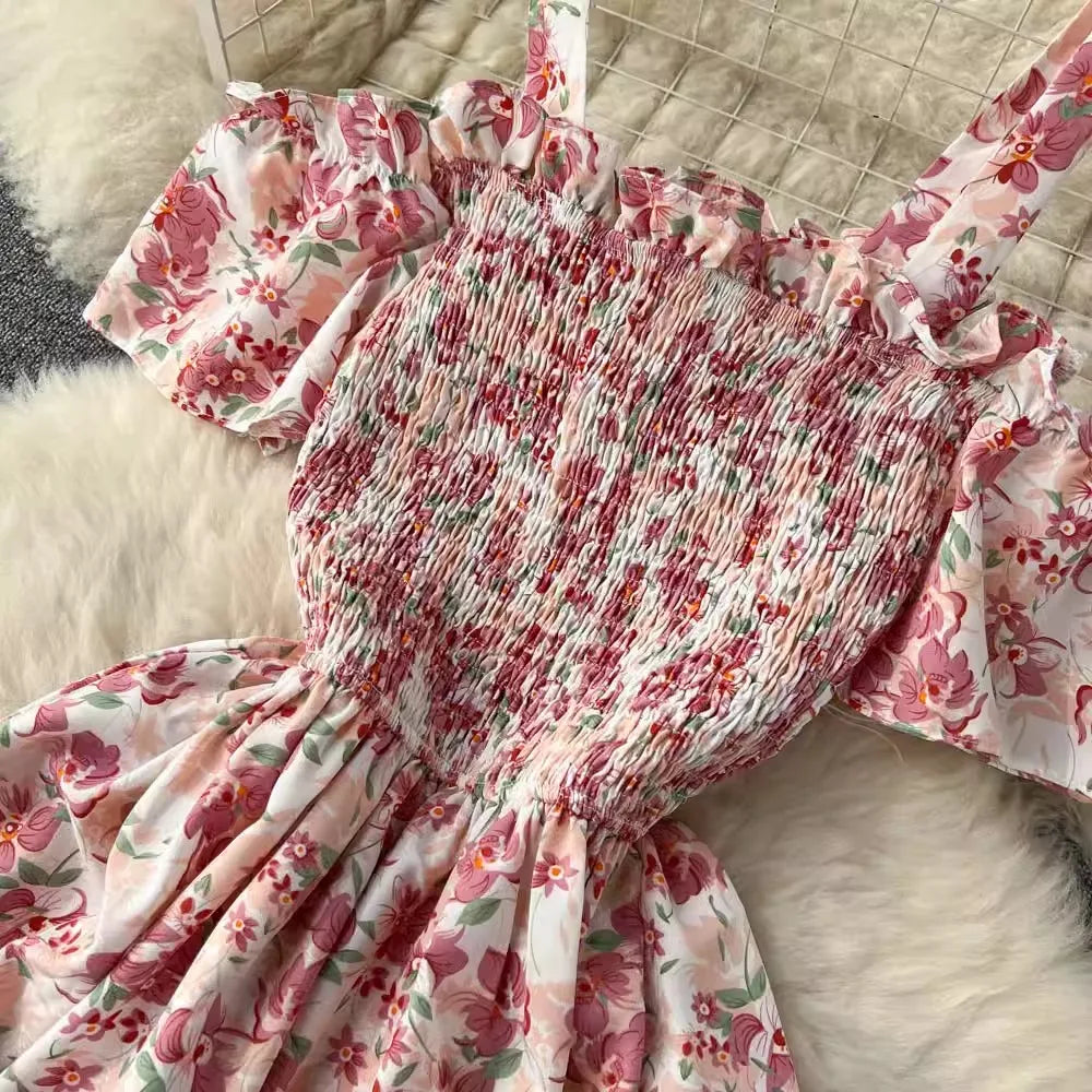 YuooMuoo Romantic Floral Print Long Summer Dress Women Fashion Off Shoulders Straps Vacation Beach Dress Korean Party Vestidos