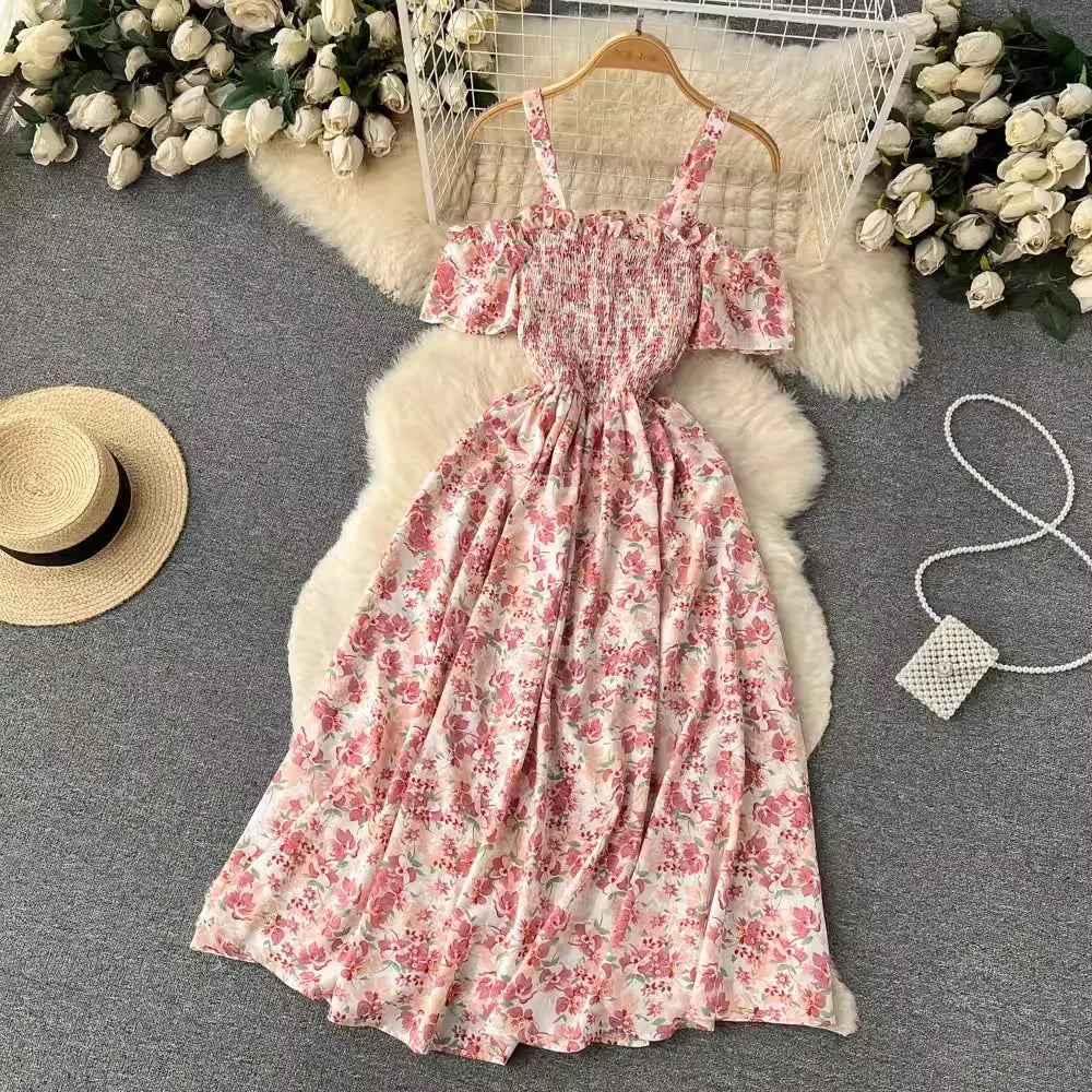YuooMuoo Romantic Floral Print Long Summer Dress Women Fashion Off Shoulders Straps Vacation Beach Dress Korean Party Vestidos
