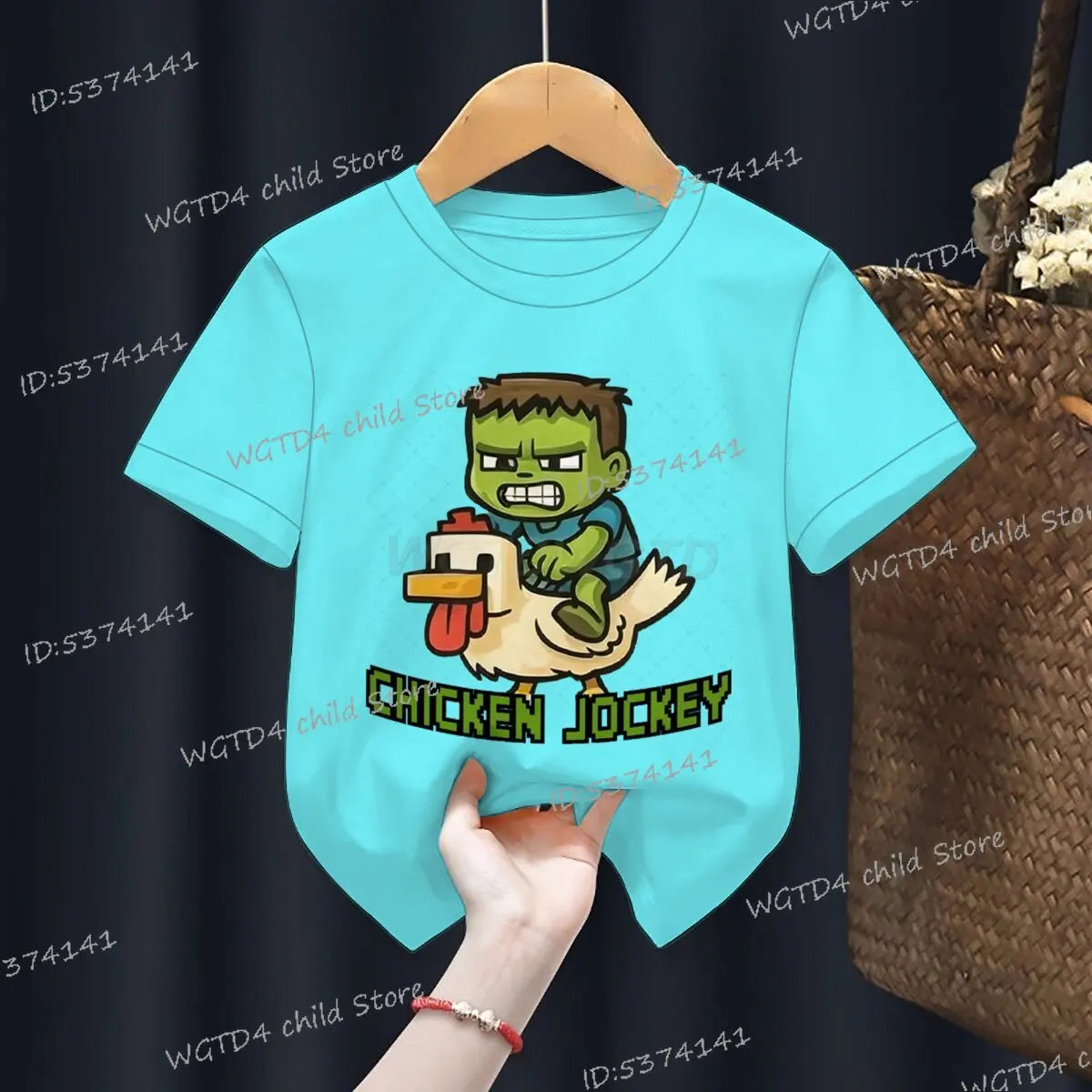 Children's Clothing Funny Chicken Jockey Graphic T Shirt Baby Girl Boy Summer Tops Cartoon Fashion Chicken Jockey Kids Clothes