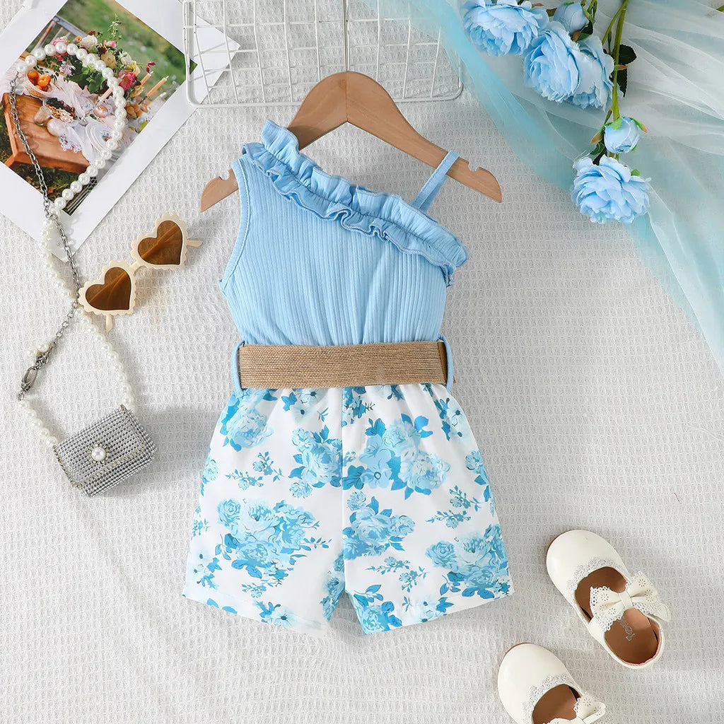 Kids Clothes 9 Months to 4 Years old Floral Off Shoulder Onesies For Baby Girl Sleeveless Romper Toddler Jumpsuit