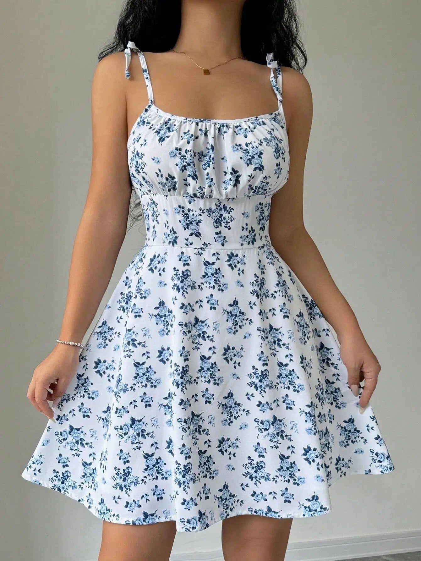 Floral Strap Short Dress Square Neck Summer Women's Strap Floral Dress Fashion Daily Women's Wear 2025 Floral Strap Dress