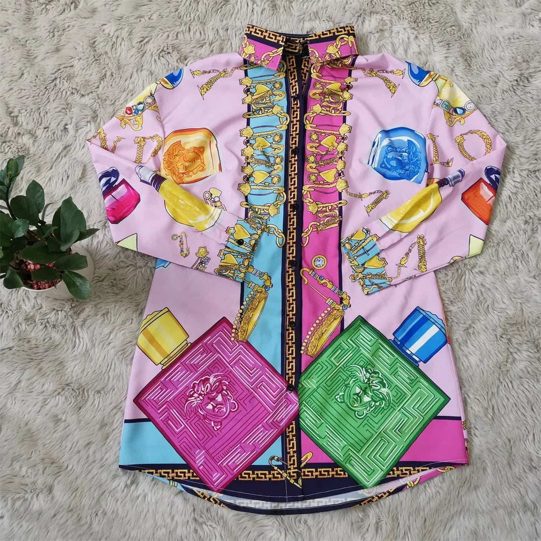 Casual Digital Loose-Fit J2136 Women's Shirt Dress With Button Fendered Printed Pattern Cross-Border Style For All Seasons