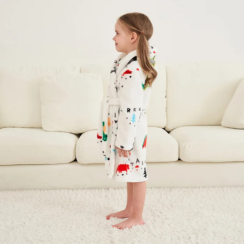 Kids Bathrobe for Girl Children Clothing Girl Flannel Bath Robe Clothes Boy Cartoon Night Robe Kids Pajamas For Girl 4-12 years